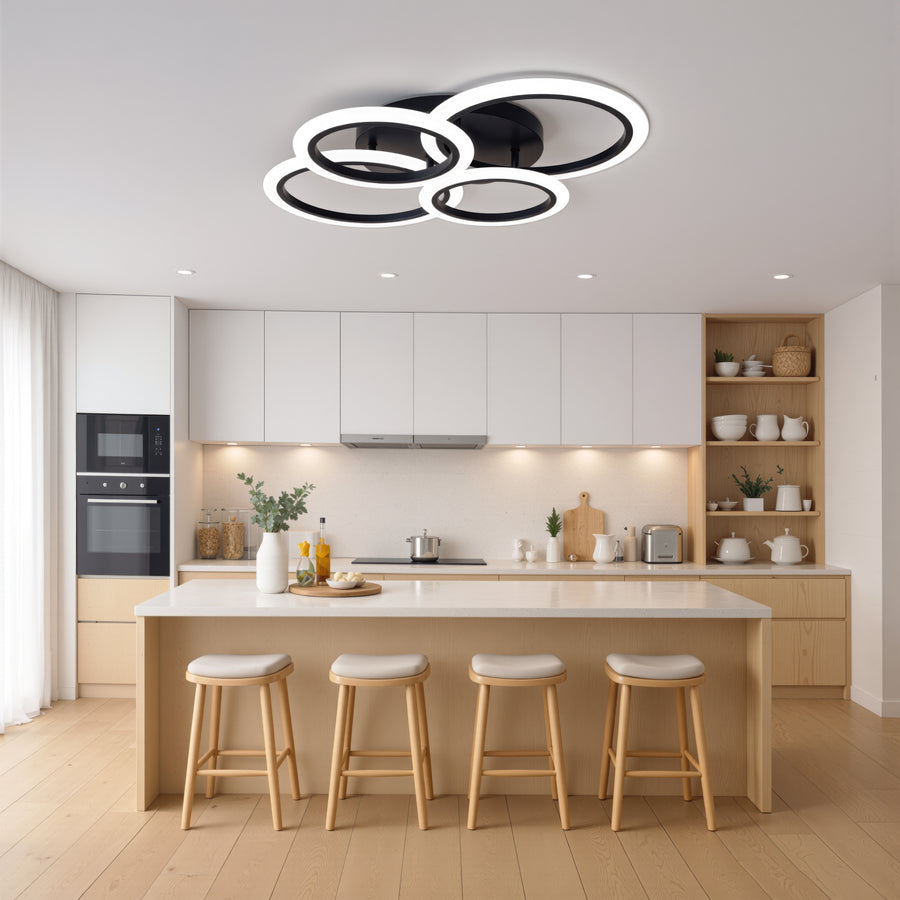 Lampadario LED con Telecomando BETTY 43W, 4 Cerchi, Luce Fredda/Calda/Neutra, Dimmerabile, Lampadari LED Neri con Telecomando Titolo predefinito Alessandro Design