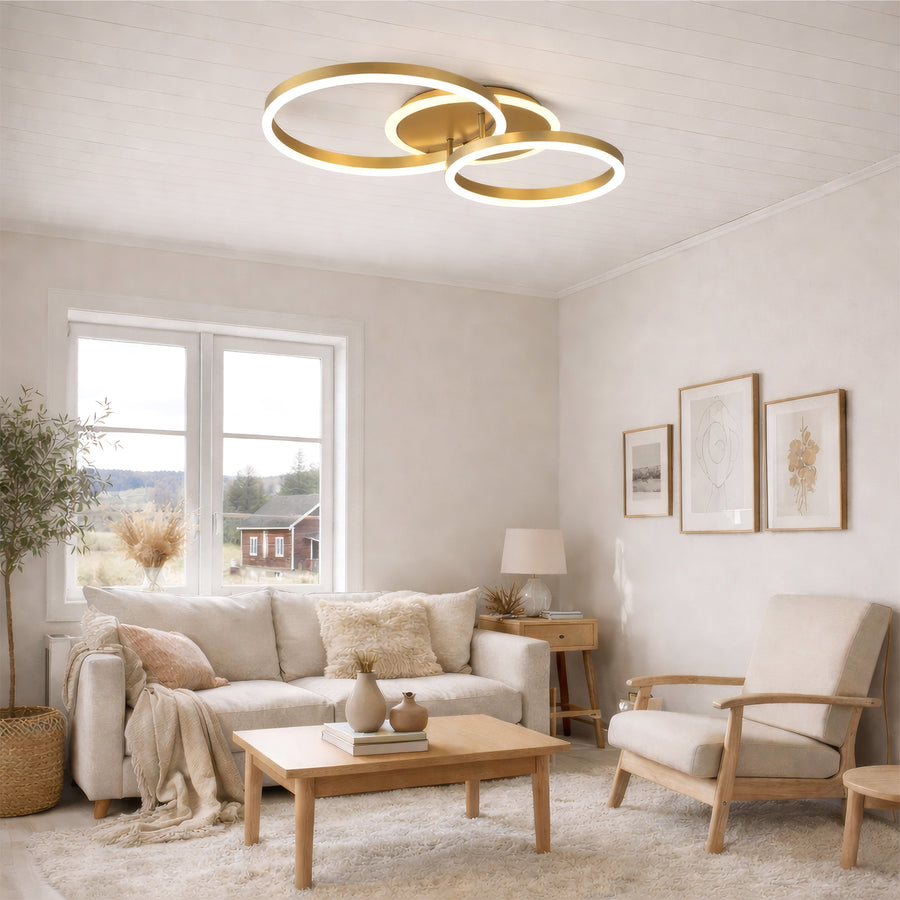 Lampadario LED con Telecomando RINOVA 66W, 2 Cerchi, Luce Fredda/Calda/Neutra, Dimmerabile, Lampadari LED Oro Lucido con Telecomando Titolo predefinito Alessandro Design