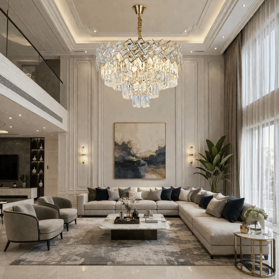 Candelabru Cristal WINDSOR Eleganza 8x E14, Diametru 39cm, Auriu Lucios, Inaltime Reglabila, Metal si Cristal Candelabre Cristal Default Title Alessandro Design