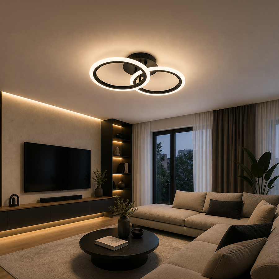 Lampadario LED con telecomando BETTY 27W, 2 Cerchi, Luce Fredda/Calda/Neutra, Dimmerabile, Nero Lampadari LED con Telecomando Titolo predefinito Alessandro Design