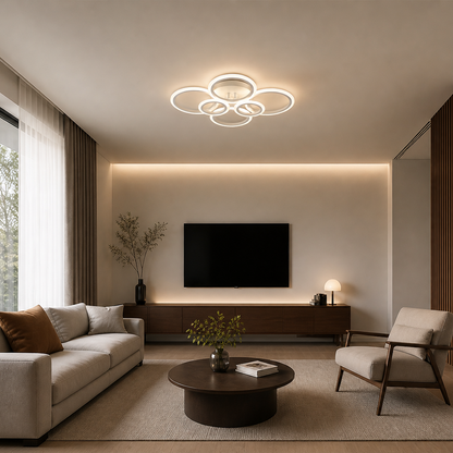 Lampadario a LED con telecomando BETTY 82W, 6 Cerchi, Luce Fredda/Calda/Neutra, Dimmerabile, Lampadario a LED Bianco con telecomando Titolo predefinito Alessandro Design