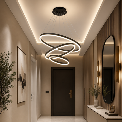 Lampadario LED a Sospensione con Telecomando CASIANA 85W, 3 Cerchi, Luce Fredda/Calda/Neutra, Dimmerabile, Nero, Lampadari LED con Telecomando Titolo Default Alessandro Design