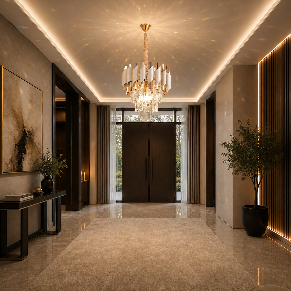 Lampadario di cristallo VERSAILLES Petito 3xE14, diametro 30 cm, oro lucido e bianco, altezza regolabile, metallo e cristallo Lampadari in cristallo Titolo predefinito Alessandro Design