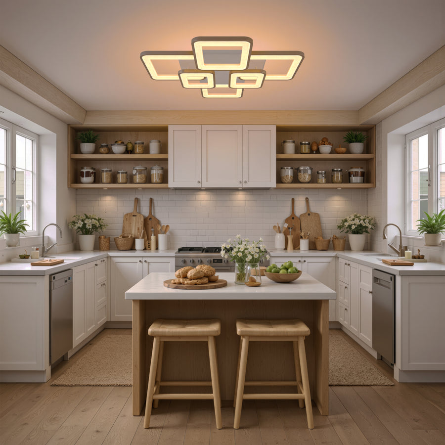 Lampadario a LED con telecomando ELLA 119W, 6 Quadrati, Luce Fredda/Calda/Neutra, Dimmerabile, Lampadario a LED Bianco con telecomando Titolo predefinito Alessandro Design