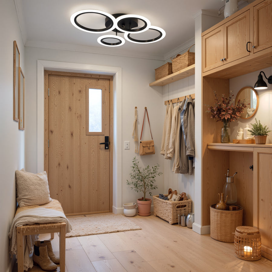 Lampadario LED con Telecomando BETTY 43W, 4 Cerchi, Luce Fredda/Calda/Neutra, Dimmerabile, Lampadari LED Neri con Telecomando Titolo predefinito Alessandro Design