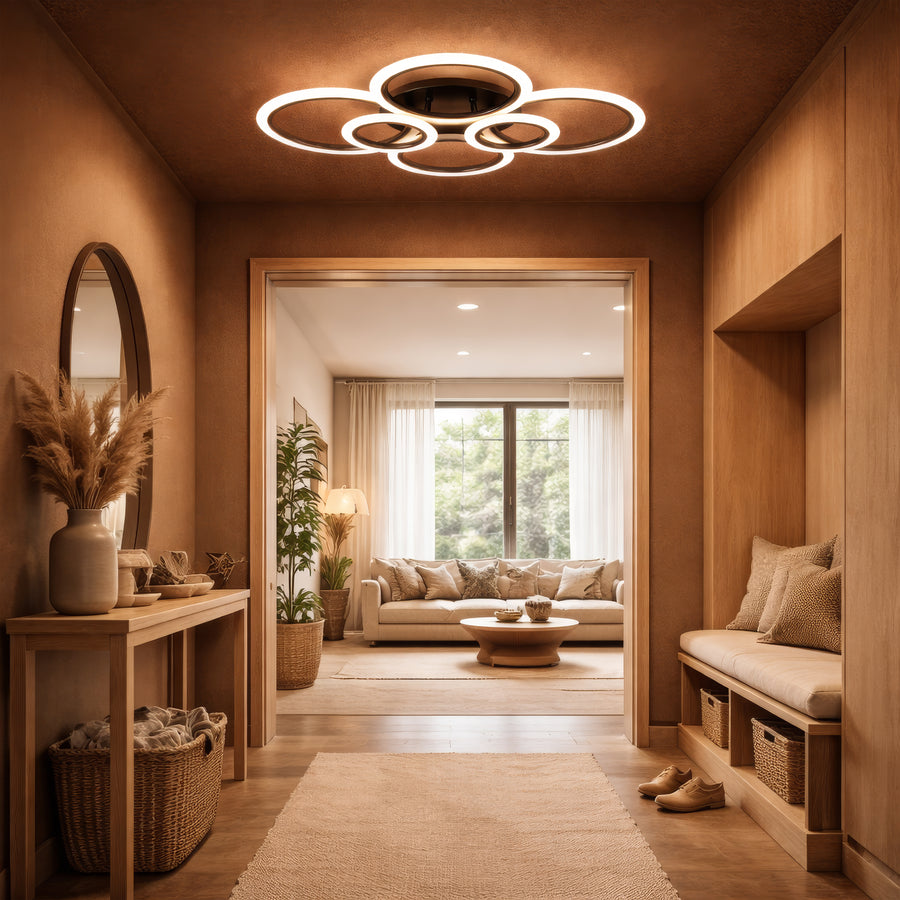 Lampadario LED con Telecomando BETTY 82W, 6 Cerchi, Luce Fredda/Calda/Neutra, Dimmerabile, Lampadari LED Neri con Telecomando Titolo predefinito Alessandro Design