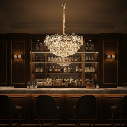 Candelabru Cristal JARDIN Magno 14xE14, Diametru 60cm, Inaltime 35cm, Auriu Lucios, Inaltime Reglabila, Design Elegant Candelabre Cristal Default Title Alessandro Design