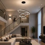 Lampadario LED a Sospensione con Telecomando CASIANA 85W, 3 Cerchi, Luce Fredda/Calda/Neutra, Dimmerabile, Nero, Lampadari LED con Telecomando Titolo Default Alessandro Design