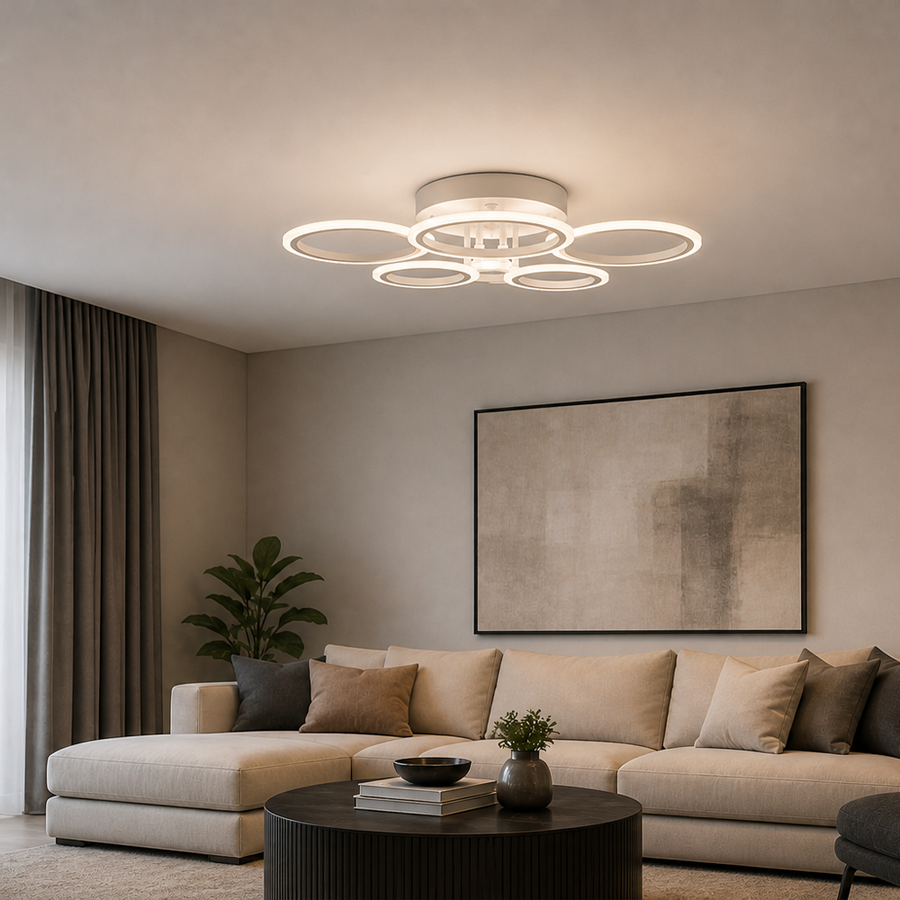 Lampadario a LED con telecomando BETTY 82W, 6 Cerchi, Luce Fredda/Calda/Neutra, Dimmerabile, Lampadario a LED Bianco con telecomando Titolo predefinito Alessandro Design