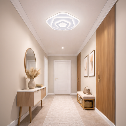 Lustra LED cu Telecomanda PENTAGON 59W, 40cm, Lumina Rece/Calda/Neutra 3000K/4000K/6000K, Alb, Metal si Acril Lustre LED cu Telecomanda Default Title Alessandro Design