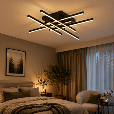 Lustra LED cu Telecomanda LINEX, 81W, 6 Elemente, Liniara, lumina Rece/Calda/Neutra, Dimabila, Negru
