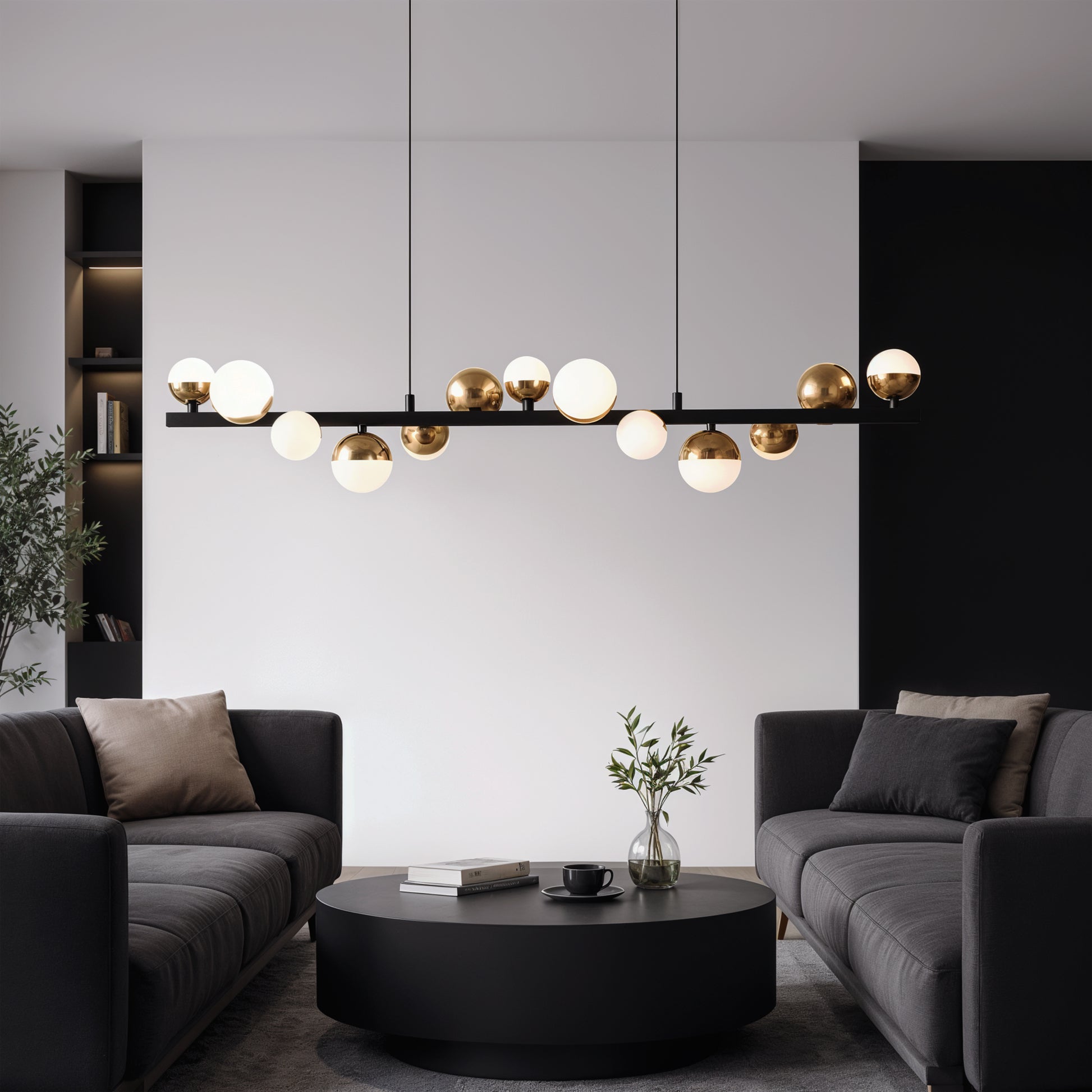 Lampadario a sospensione a LED Aurion 29W in acrilico con telecomando, dimmerabile, lampadari LED in oro nero, metallo e acrilico con telecomando Titolo predefinito Alessandro Design