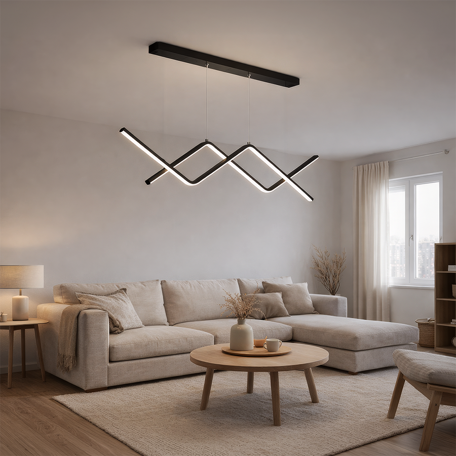 Lampadario LED a Sospensione con Telecomando ZIGZAG 27W, Luce Fredda/Calda/Neutra, Dimmerabile, Nero, Lampadari LED con Telecomando Titolo predefinito Alessandro Design