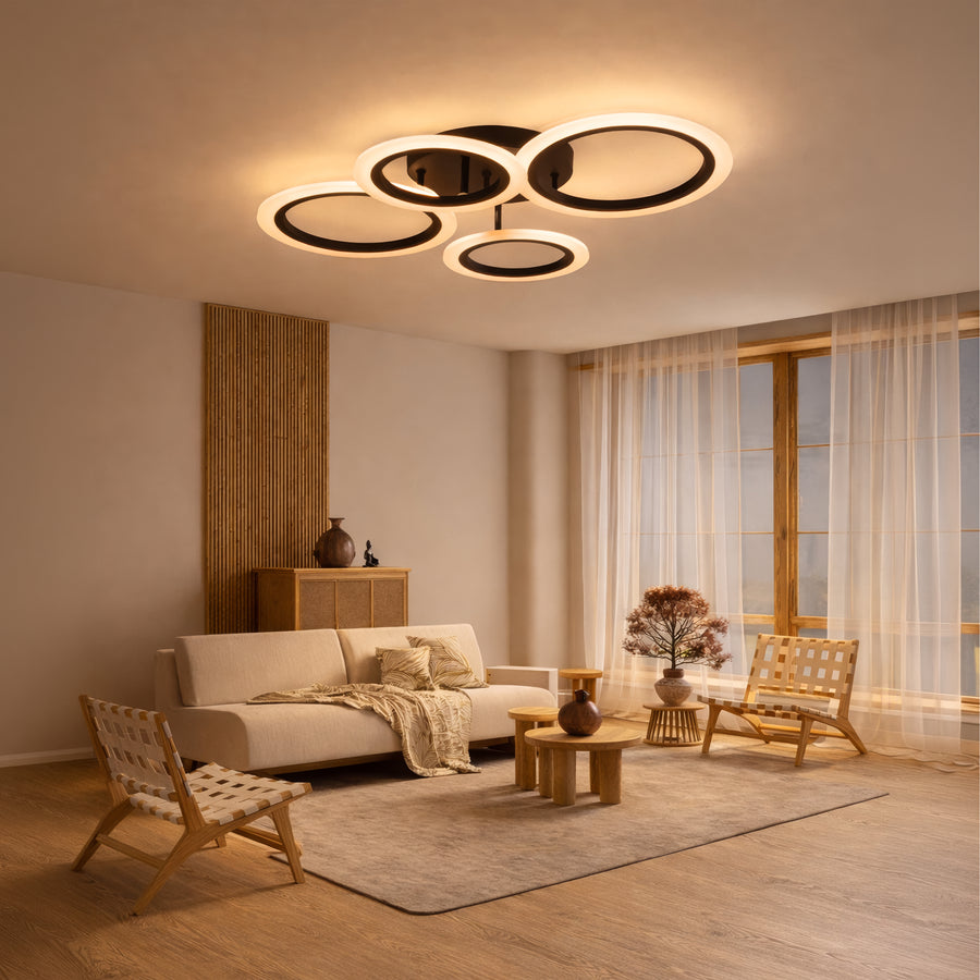 Lampadario LED con Telecomando BETTY 43W, 4 Cerchi, Luce Fredda/Calda/Neutra, Dimmerabile, Lampadari LED Neri con Telecomando Titolo predefinito Alessandro Design