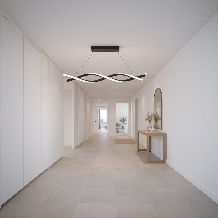 Lampadario LED a Sospensione con Telecomando, FLUX, 27W, 116cm, Luce Fredda/Calda/Neutra 3000K/4000K/6000K, Dimmerabile, Nero, Altezza Regolabile, Metallo e Silicone Lampadari Moderni Titolo predefinito Alessandro Design