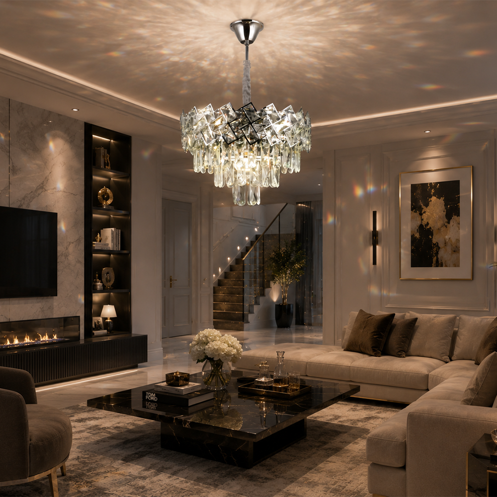 Candelabru Cristal WINDSOR Nobile 5xE14, Diametru 39cm, Crom Lucios, Inaltime Reglabila Candelabre Cristal Default Title Alessandro Design