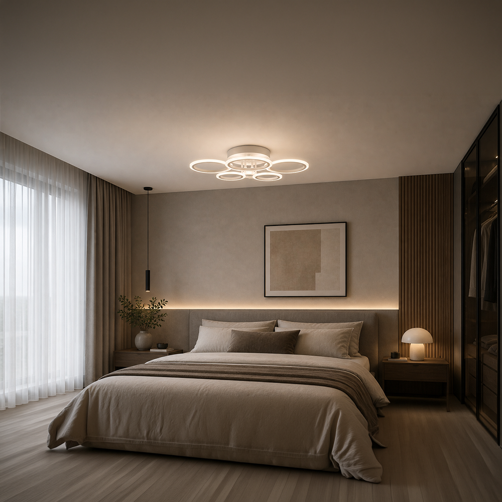 Lampadario a LED con telecomando BETTY 82W, 6 Cerchi, Luce Fredda/Calda/Neutra, Dimmerabile, Lampadario a LED Bianco con telecomando Titolo predefinito Alessandro Design