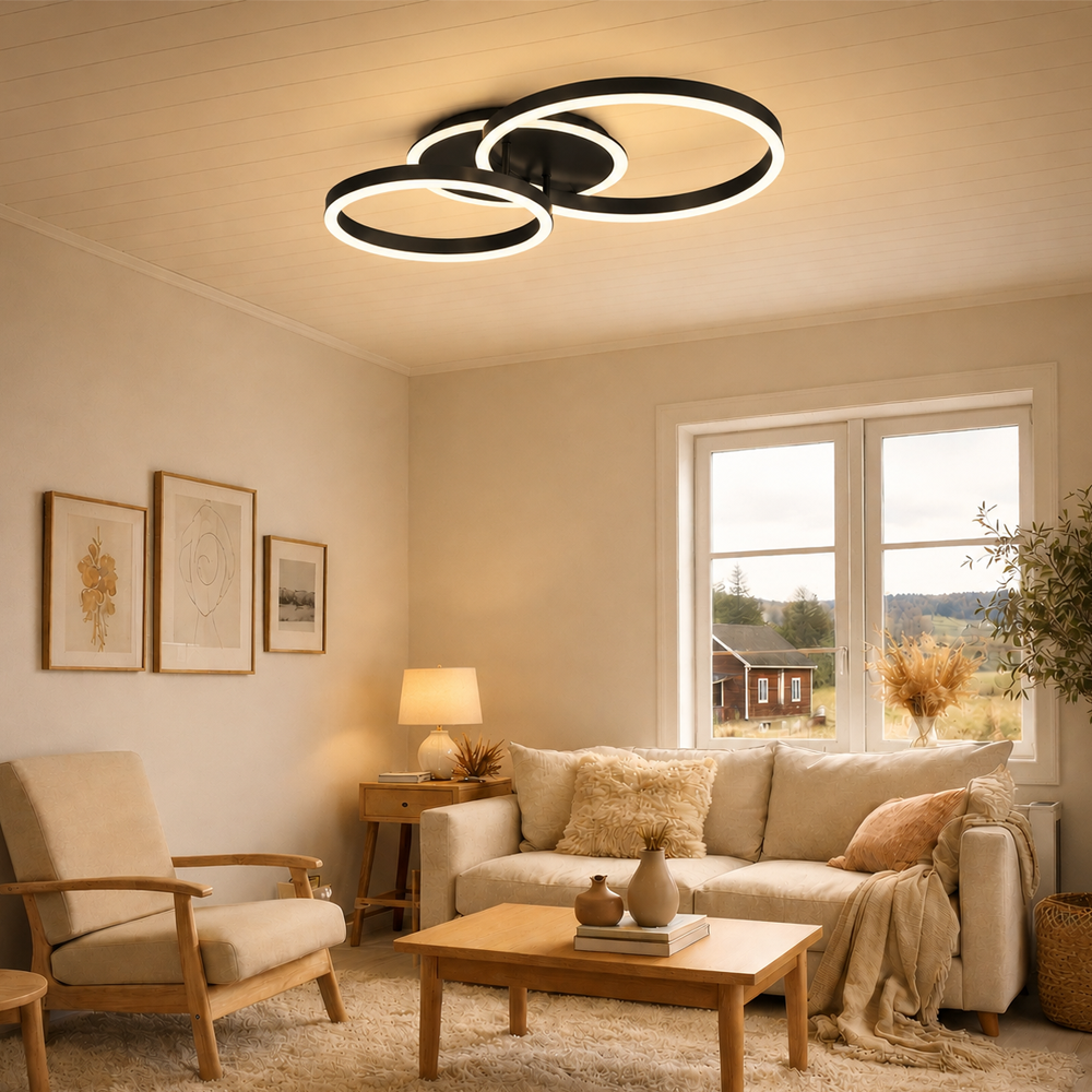 Lampadario LED con telecomando RINOVA 66W, 2 Cerchi, Luce Fredda/Calda/Neutra, Dimmerabile, Nero Lampadari LED con Telecomando Titolo predefinito Alessandro Design