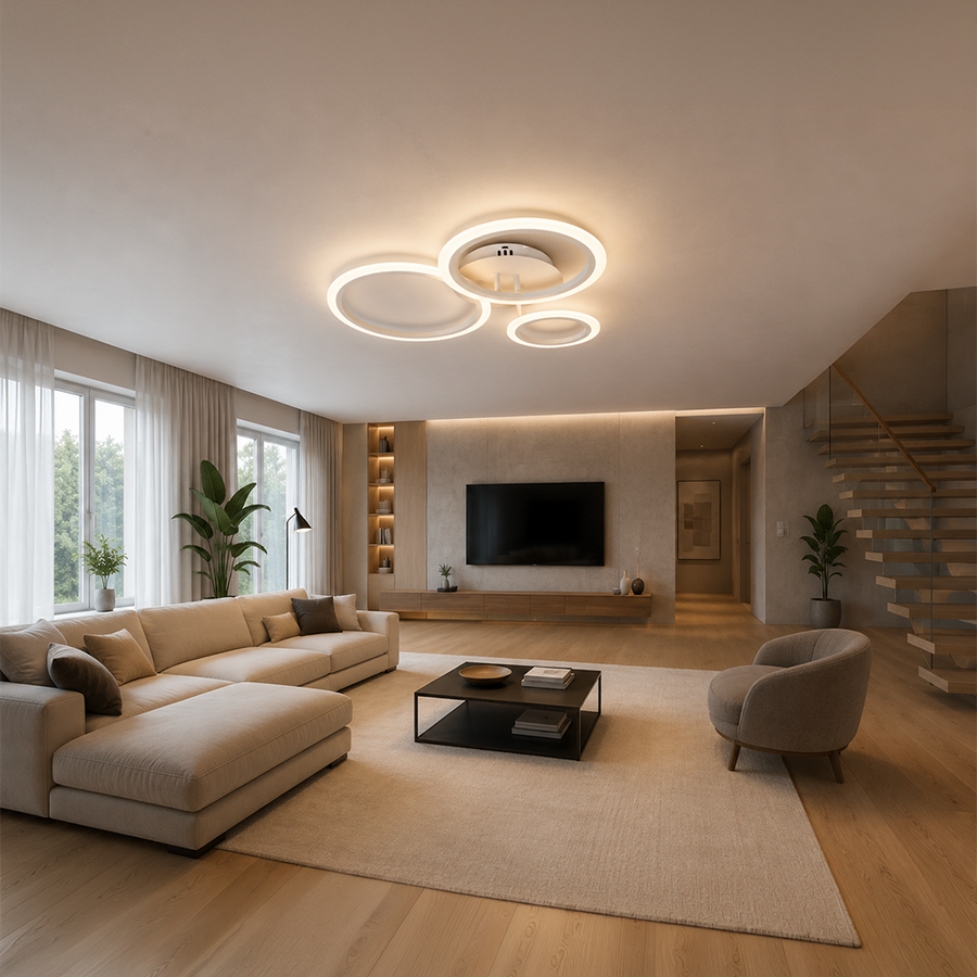 Lampadario LED con Telecomando BETTY 40W, 3 Cerchi, Luce Fredda/Calda/Neutra, Dimmerabile, Bianco, Metallo e Acrilico Lampadari LED con Telecomando Titolo predefinito Alessandro Design
