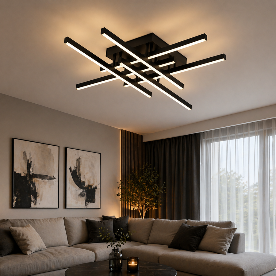 Lustra LED cu Telecomanda LINEX, 81W, 6 Elemente, Liniara, lumina Rece/Calda/Neutra, Dimabila, Negru Lustre LED cu Telecomanda Default Title Alessandro Design