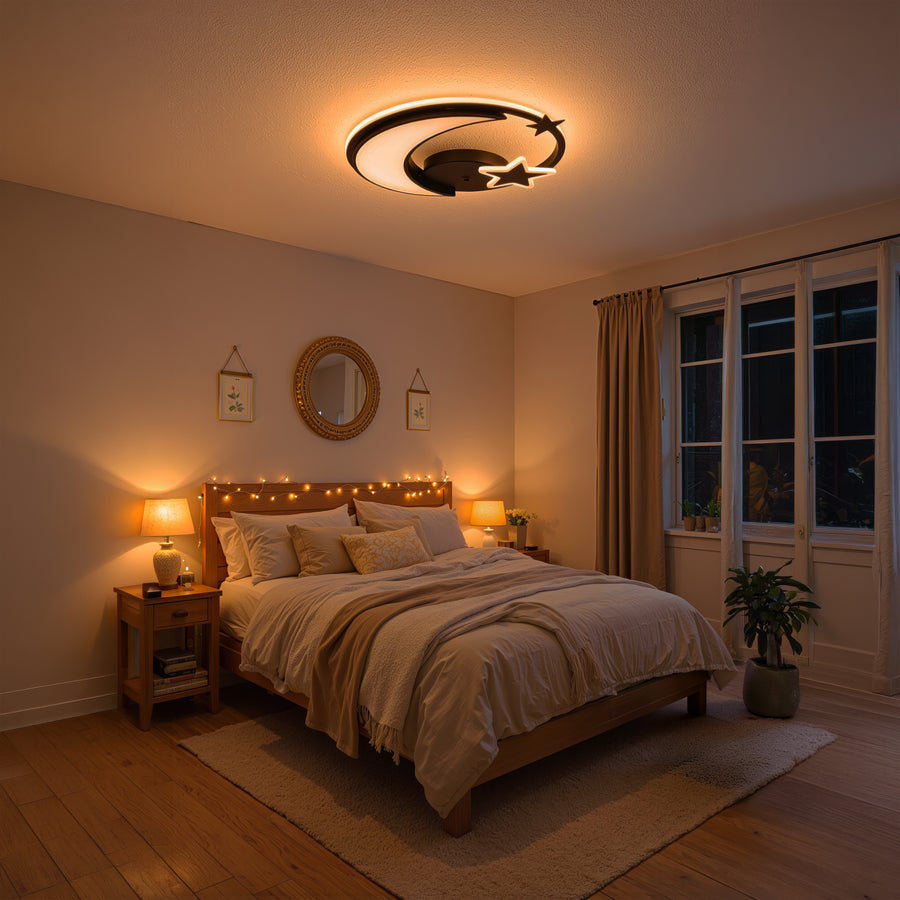 Lampadario a LED con telecomando ALYONA 44W, Luna e Stella, Luce Fredda/Calda/Neutra, Dimmerabile, Nero Lampadario a LED con telecomando Titolo predefinito Alessandro Design