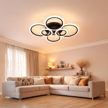 Lampadario LED con Telecomando BETTY 82W, 6 Cerchi, Luce Fredda/Calda/Neutra, Dimmerabile, Lampadari LED Neri con Telecomando Titolo predefinito Alessandro Design