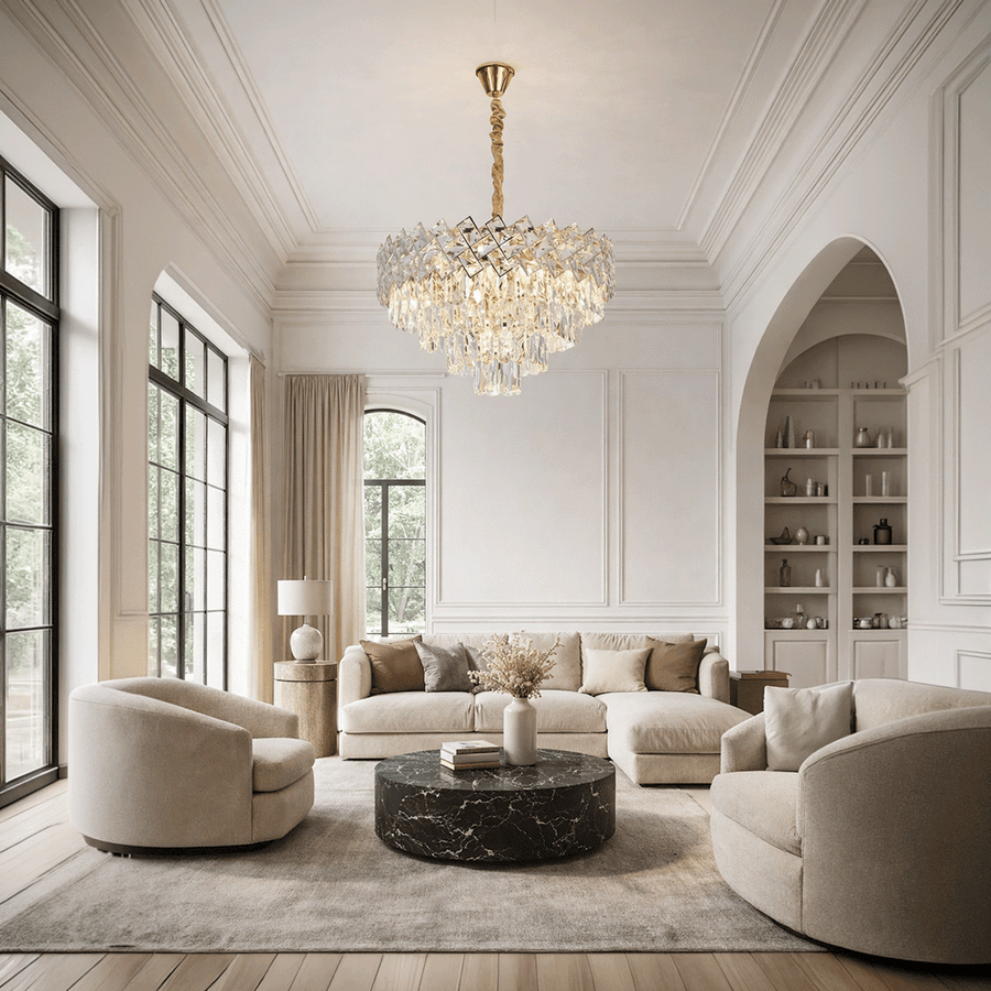 Candelabru Cristal WINDSOR Eleganza 8x E14, Diametru 39cm, Auriu Lucios, Inaltime Reglabila, Metal si Cristal Candelabre Cristal Default Title Alessandro Design