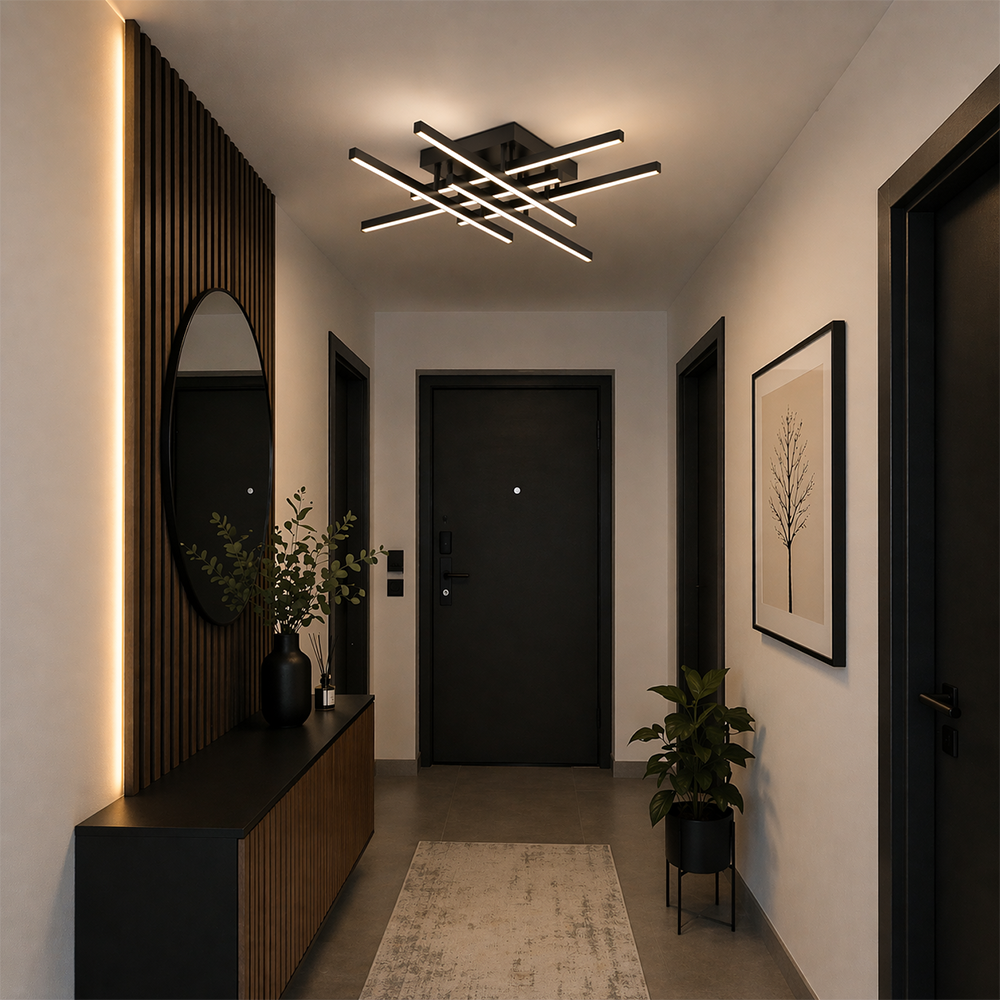 Lustra LED cu Telecomanda LINEX, 81W, 6 Elemente, Liniara, lumina Rece/Calda/Neutra, Dimabila, Negru Lustre LED cu Telecomanda Default Title Alessandro Design