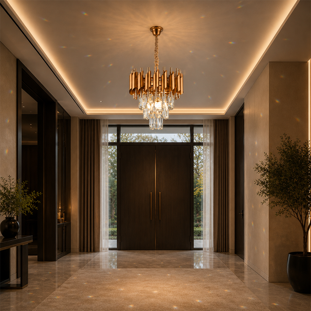 Lampadario in cristallo VERSAILLES Petito 3xE14, diametro 30 cm, oro, altezza regolabile, metallo e cristallo Lampadari in cristallo Titolo predefinito Alessandro Design