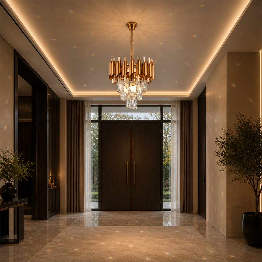 Lampadario in cristallo VERSAILLES Petito 3xE14, diametro 30 cm, oro, altezza regolabile, metallo e cristallo Lampadari in cristallo Titolo predefinito Alessandro Design