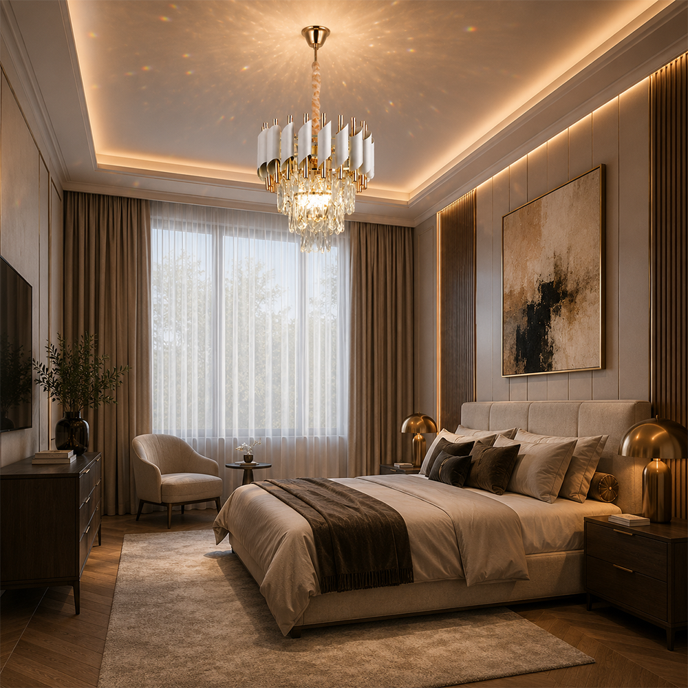 Lampadario di cristallo VERSAILLES Petito 3xE14, diametro 30 cm, oro lucido e bianco, altezza regolabile, metallo e cristallo Lampadari in cristallo Titolo predefinito Alessandro Design