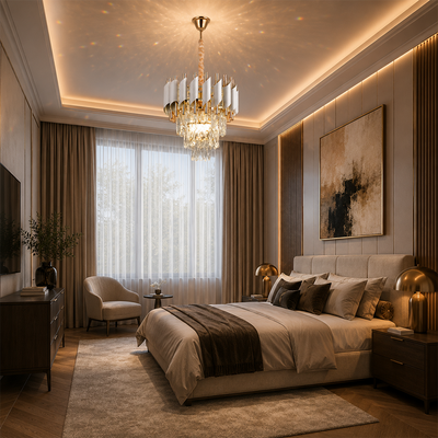 Lampadario di cristallo VERSAILLES Petito 3xE14, diametro 30 cm, oro lucido e bianco, altezza regolabile, metallo e cristallo