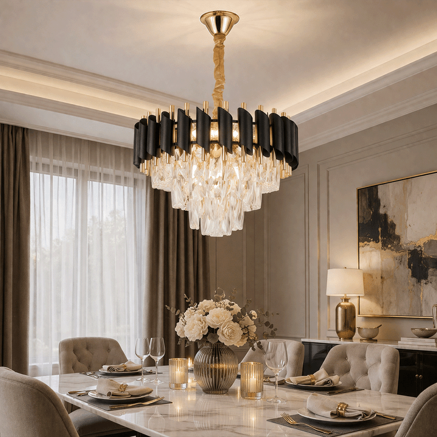 Candelabru Cristal VERSAILLES Nobile 5xE14, Diametru 40cm, Auriu Lucios si Negru Candelabre Cristal Default Title Alessandro Design