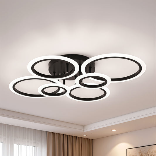 Lampadario LED con Telecomando BETTY 82W, 6 Cerchi, Luce Fredda/Calda/Neutra, Dimmerabile, Lampadari LED Neri con Telecomando Titolo predefinito Alessandro Design