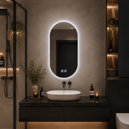 Specchio ovale LED, 50x100cm, Velara Touch, Sistema Demister, Dimmerabile