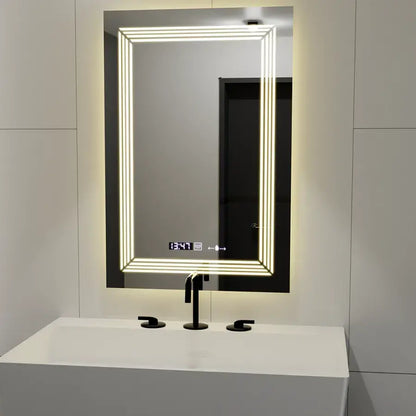 Specchio rettangolare a LED, 60x80 cm, sensore Venezia Marcello MotionGlow, sistema antiappannante, orologio e termometro, dimmerabile, luce calda neutra fredda 3000K/4000K/6000K Marcello Specchi Titolo predefinito Alessandro Design