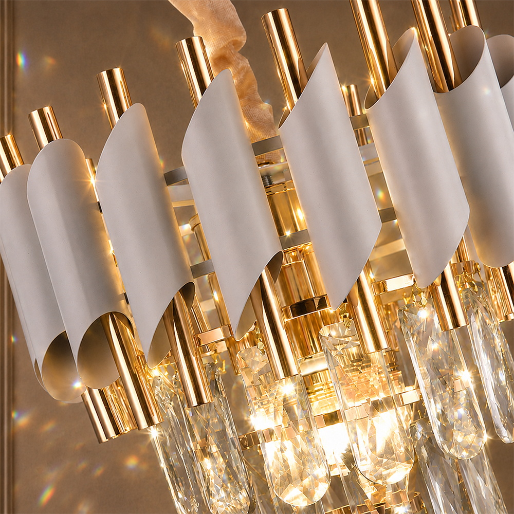 Lampadario di cristallo VERSAILLES Petito 3xE14, diametro 30 cm, oro lucido e bianco, altezza regolabile, metallo e cristallo Lampadari in cristallo Titolo predefinito Alessandro Design