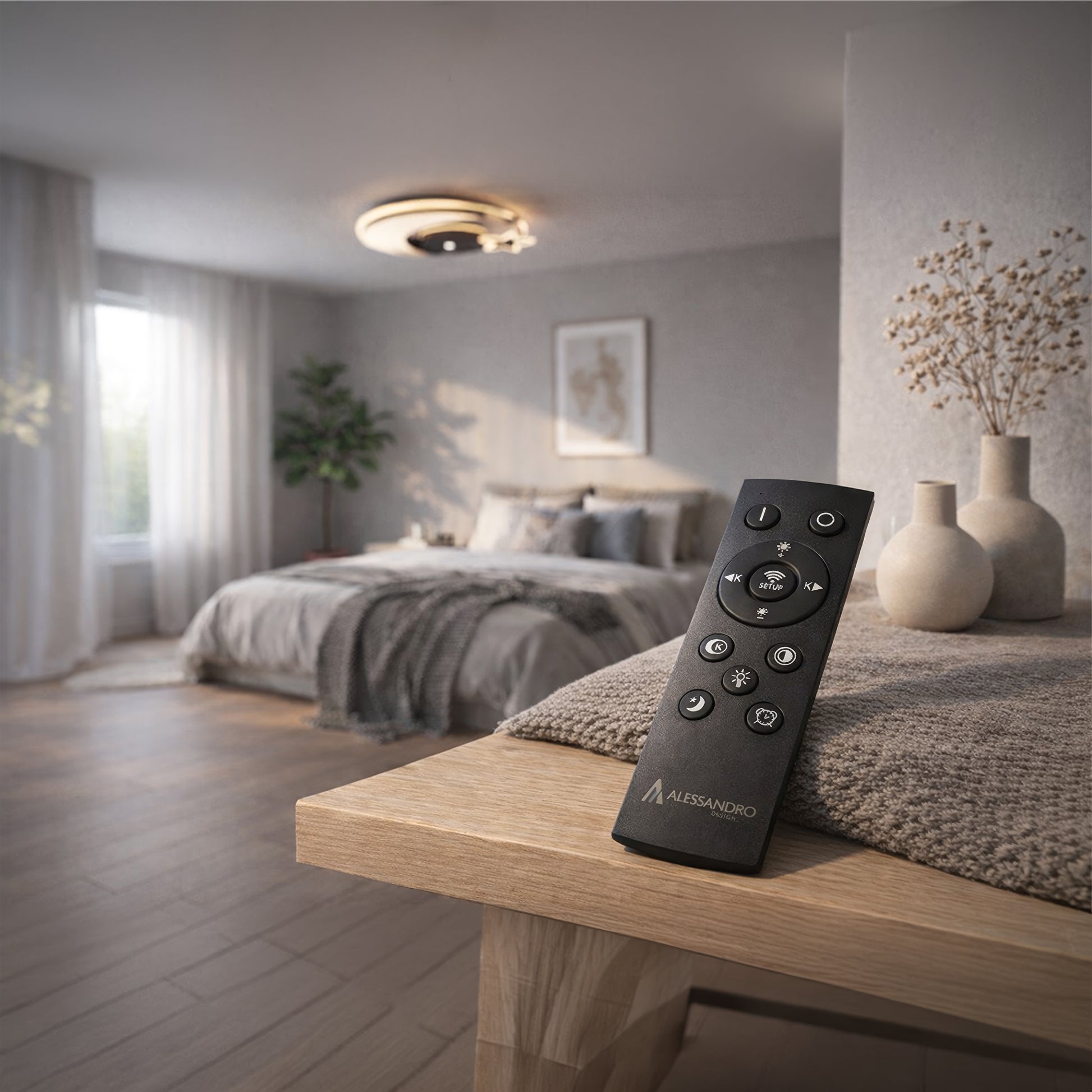 Lampadario a LED con telecomando ALYONA 44W, Luna e Stella, Luce Fredda/Calda/Neutra, Dimmerabile, Nero Lampadario a LED con telecomando Titolo predefinito Alessandro Design