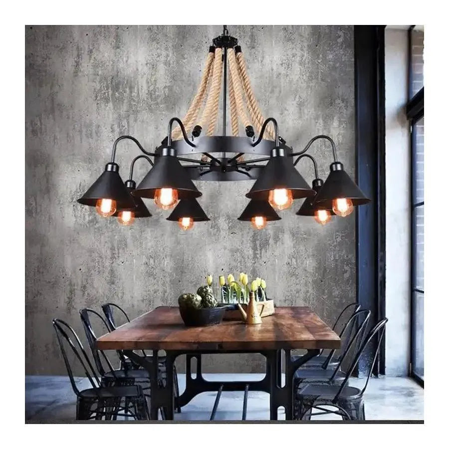 Lampadario Indiana, 8xE27, Metallo e Corda, Lampadari Vintage Marrone Titolo predefinito Alessandro Design