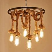 Lampadario a ruota, 6 x E27, marrone, metallo/lampadario a corde Titolo predefinito vintage Alessandro Design