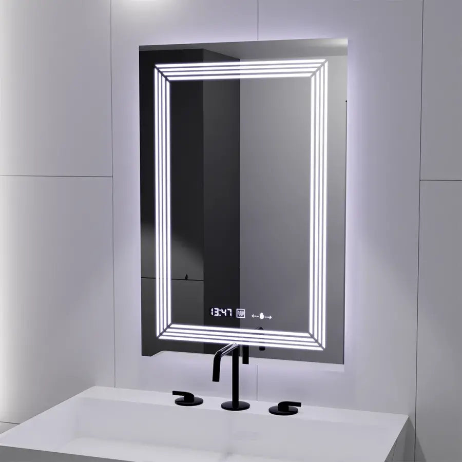 Specchio rettangolare a LED, 60x80 cm, sensore Venezia Marcello MotionGlow, sistema antiappannante, orologio e termometro, dimmerabile, luce calda neutra fredda 3000K/4000K/6000K Marcello Specchi Titolo predefinito Alessandro Design