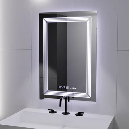 Specchio rettangolare a LED, 60x80 cm, sensore Venezia Marcello MotionGlow, sistema antiappannante, orologio e termometro, dimmerabile, luce calda neutra fredda 3000K/4000K/6000K Marcello Specchi Titolo predefinito Alessandro Design