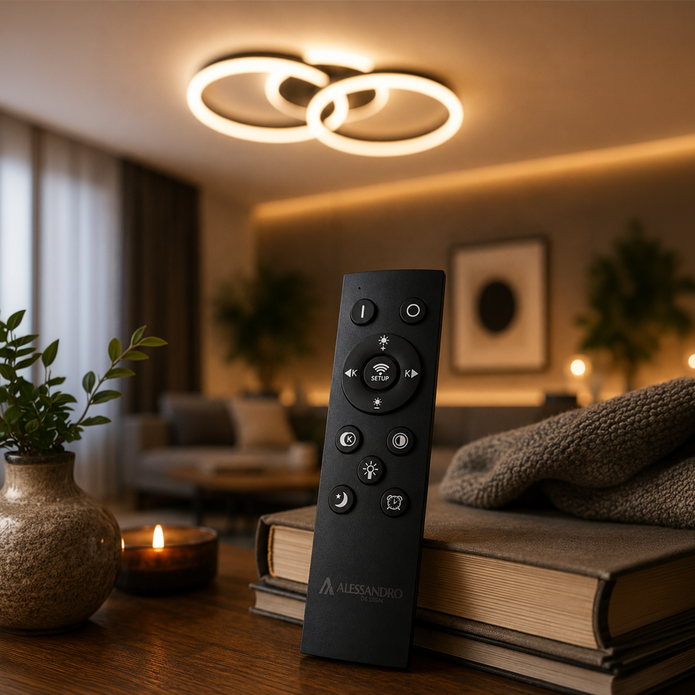 Lampadario LED con telecomando RIGA LILITH 34W, 2 Cerchi, Luce Fredda/Calda/Neutra, Dimmerabile, Nero Lampadari LED con Telecomando Titolo predefinito Alessandro Design