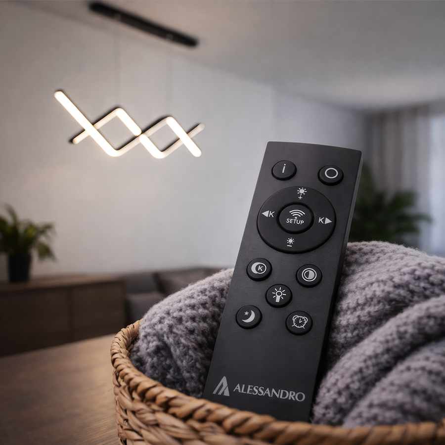 Lampadario LED a Sospensione con Telecomando ZIGZAG 27W, Luce Fredda/Calda/Neutra, Dimmerabile, Nero, Lampadari LED con Telecomando Titolo predefinito Alessandro Design