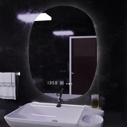 Specchio ovale LED, 60x80cm, sensore Ranya Marcello MotionGlow, sistema antiappannamento, orologio e termometro, specchi Dimabila Marcello Titolo predefinito Alessandro Design