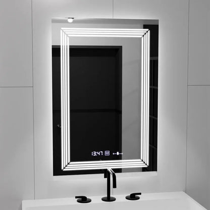 Specchio rettangolare a LED, 60x80 cm, sensore Venezia Marcello MotionGlow, sistema antiappannante, orologio e termometro, dimmerabile, luce calda neutra fredda 3000K/4000K/6000K Marcello Specchi Titolo predefinito Alessandro Design