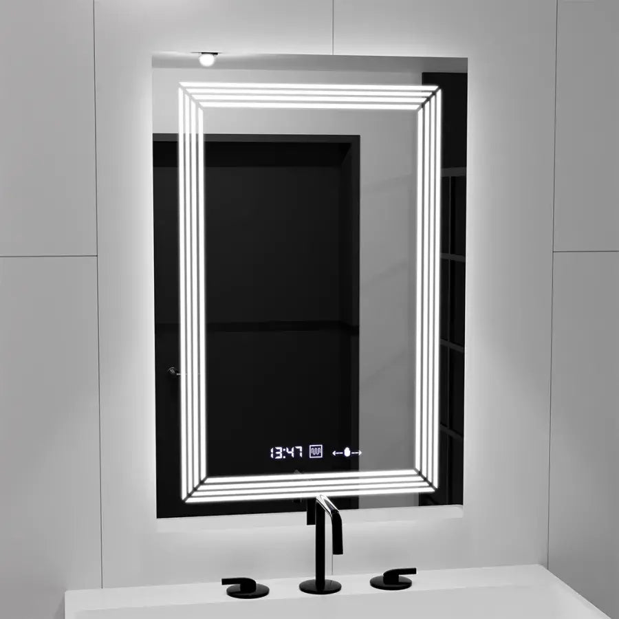 Specchio rettangolare a LED, 60x80 cm, sensore Venezia Marcello MotionGlow, sistema antiappannante, orologio e termometro, dimmerabile, luce calda neutra fredda 3000K/4000K/6000K Marcello Specchi Titolo predefinito Alessandro Design