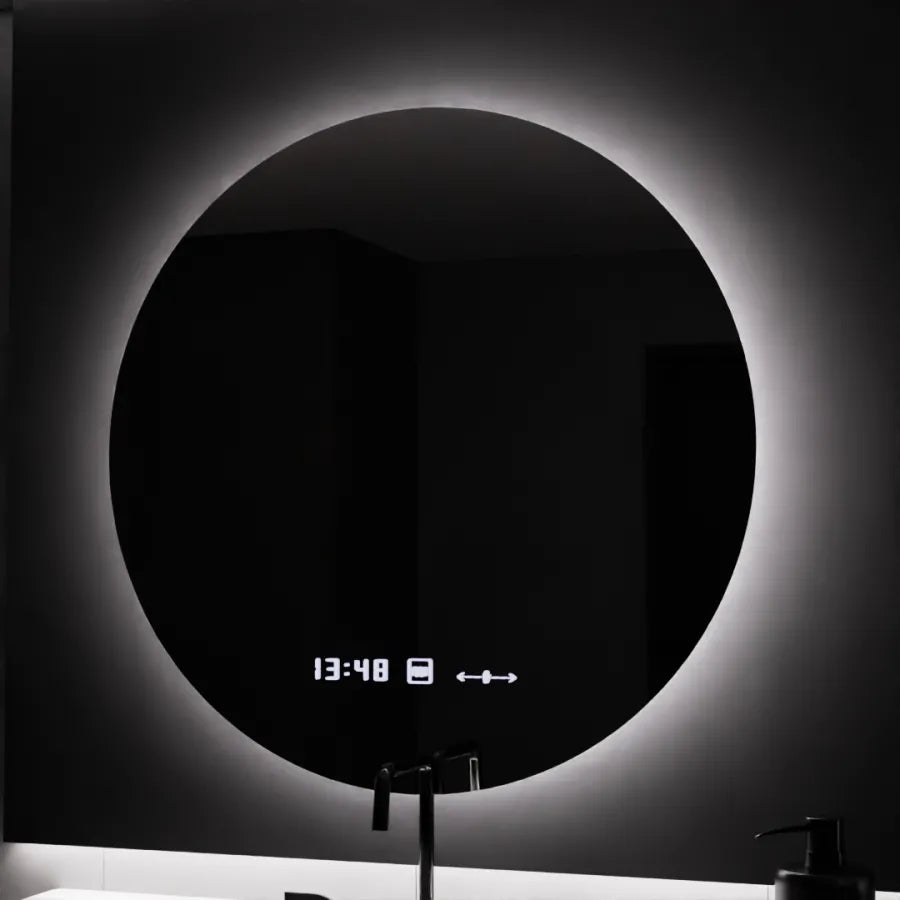 Specchio rotondo a LED, 80 cm, Serenite MotionGlow Marcello, sistema antiappannamento, orologio e termometro, specchi dimmerabili Marcello Titolo predefinito Alessandro Design