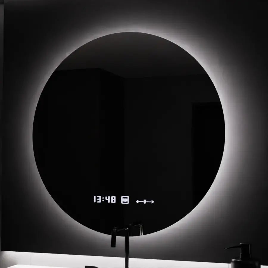 Specchio rotondo a LED, 70 cm, Serenite MotionGlow Marcello, sistema antiappannamento, orologio e termometro, specchi dimmerabili Marcello Titolo predefinito Alessandro Design