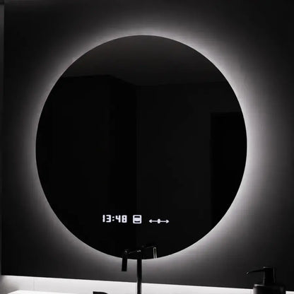 Specchio rotondo a LED, 70 cm, Serenite MotionGlow Marcello, sistema antiappannamento, orologio e termometro, specchi dimmerabili Marcello Titolo predefinito Alessandro Design